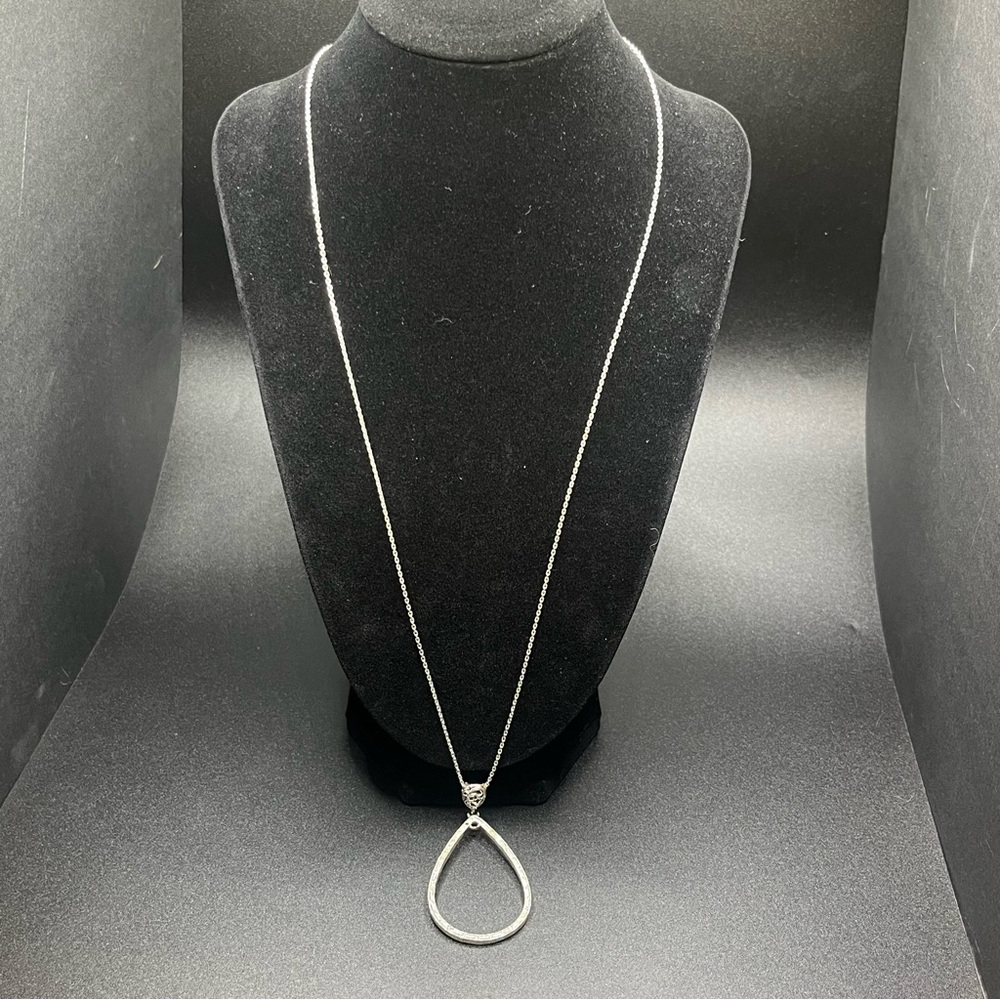 Etienne Aigner silver tone teardrop pendant necklace minimalist long chain